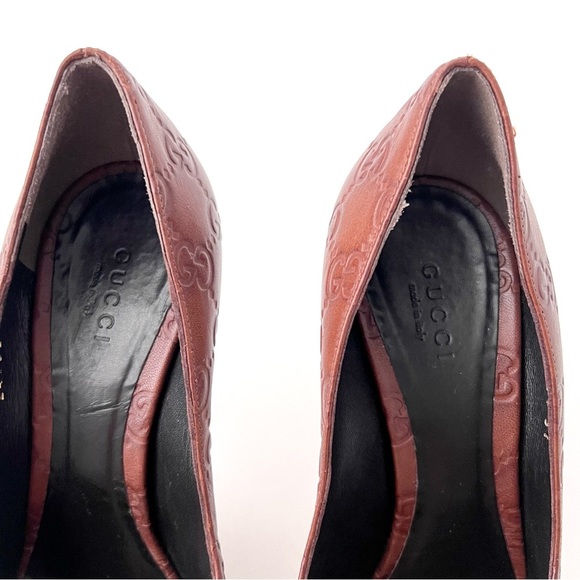 GUCCI | Vintage Guccissima GG Logo Brown Leather Peep Toe High Heel Pumps EU 37 - Picture 4 of 13